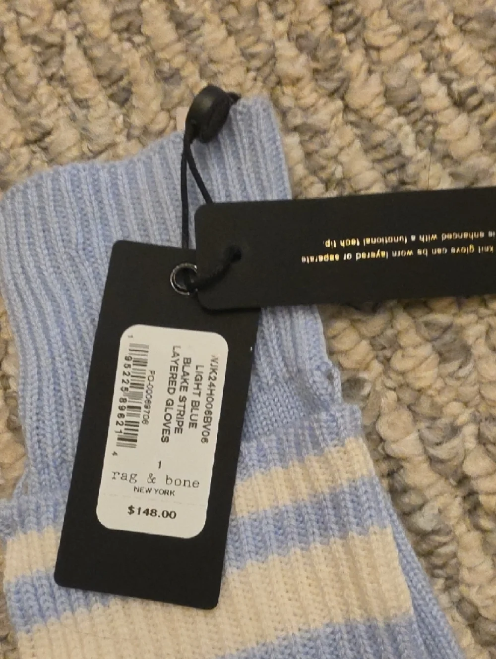 RAG & BONE Blake Stripe Layered Wool Blend Tech Gloves Blue